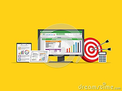 Spreadsheet business finance data and marketing target strategy Vector Illustration