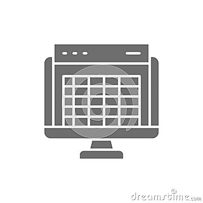 Spreadsheet, computer screen, financial accounting report grey icon. Vector Illustration