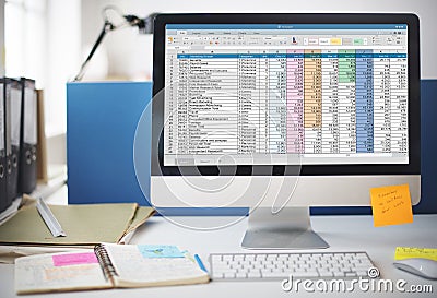 Spreadsheet Document Information Financial Startup Concept Stock Photo