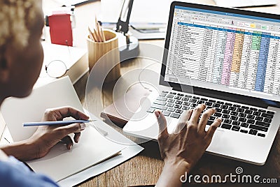 Spreadsheet Document Information Financial Startup Concept Stock Photo