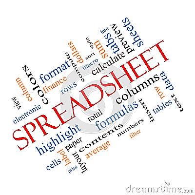 Spreadsheet Word Cloud Concept Angled Stock Photo