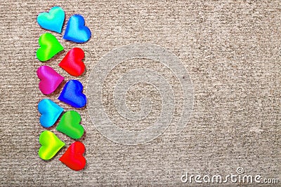 Sprectrum multi-colored hearts on a gray background Stock Photo