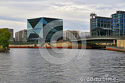 Spree river downtown panorama on modern district, Germany, Berlin Editorial Stock Photo