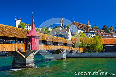 Spreuer bridge in the historic city center of Lucerne, Lucerne, Switzerland Stock Photo