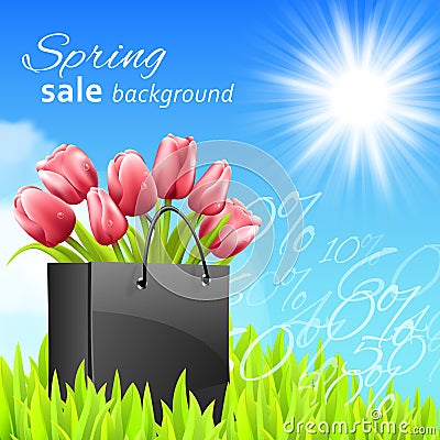 Sprin sale background with tulips Vector Illustration