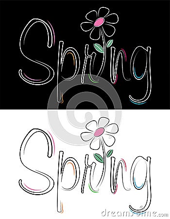 Spring word Coloring lines hand drawn Vector Illustration