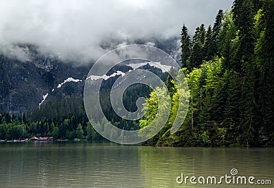 Ritsa mountain lake in Abkhazia in spring Stock Photo