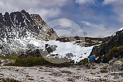 Spring alpine snow losing to warmer weather Stock Photo