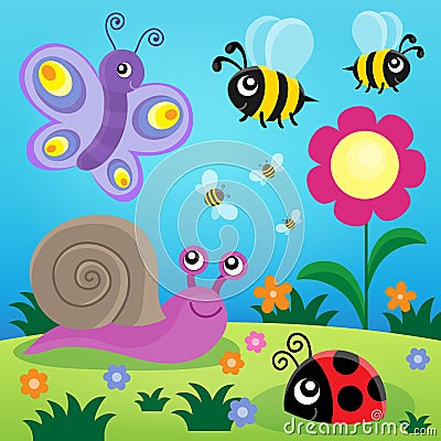 Spring animals and insect theme image 1 Vector Illustration