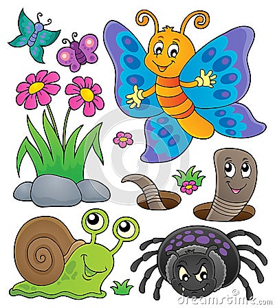 Spring animals and insect theme set 4 Vector Illustration