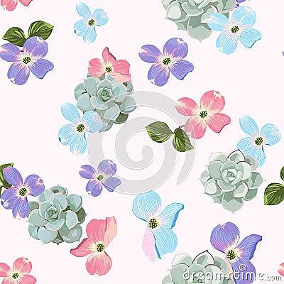 Spring autumn flowers seamless Pattern. Watercolor style floral background. Vector Illustration