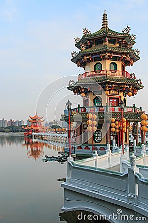 Spring and Autumn Pavilions, Lotus Pond, Kahosiung Editorial Stock Photo