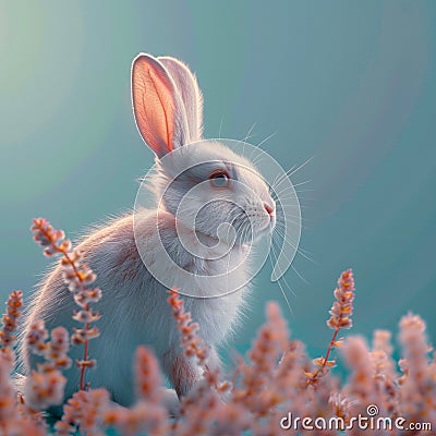 Spring awakening Serene white rabbit captures the essence of spring Stock Photo
