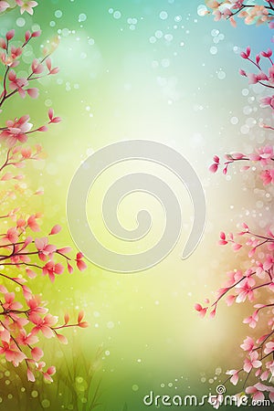 Spring background. Blooming cherry. Vertical background. AI generative Cartoon Illustration