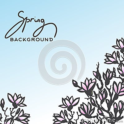 Spring background with blossom brunch of Magnolia Vector Illustration