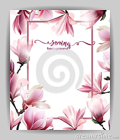 Spring background with blossom brunch of Magnolia. Vector. Vector Illustration