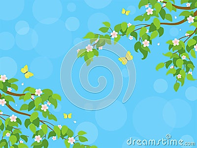 Spring background with cherry blossoms flowers branches Vector Illustration