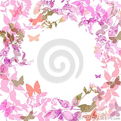 Spring background, Colorful butterflies set wreath Vector Illustration