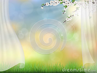 Spring background curtain branches Vector Illustration