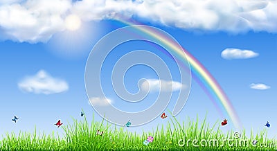 Spring background with green grass Vector Illustration