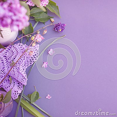 Spring background mockup with empty space violet backdrop Stock Photo