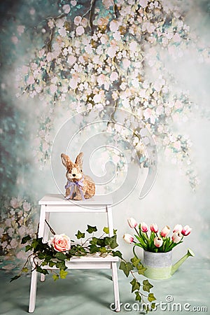 Spring background with pink and white flowers, romantic style Stock Photo