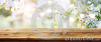 Spring background with wooden table Stock Photo