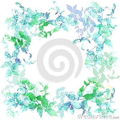 Spring background, wreath with green mint leaves, watercolor. Round banner for text. Vector Vector Illustration