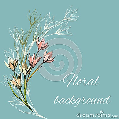 Spring banner with a bouquet of ink drawn flowers. Vector illustration of tulips for congratulations and invitations Vector Illustration