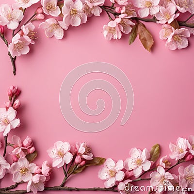 Spring banner, branches of blossoming cherry against background.Pink sakura flowers, dreamy romantic image spring Stock Photo