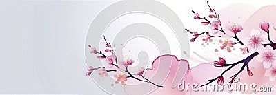 Spring banner, branches of blossoming cherry against white background. Greeting card template. Stock Photo