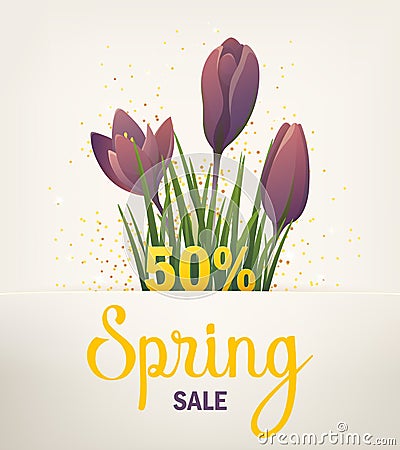 Spring banner with crocus Vector Illustration