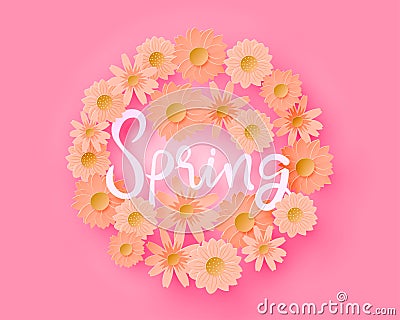 Spring banner with flower in paper cut and craft style. Vector illustration. Spring season Vector Illustration