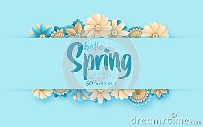 Spring banner with paper flowers for online shopping, advertising actions, magazines and websites. Vector illustration Vector Illustration