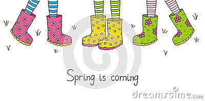 Spring banner with rubber boots Vector Illustration