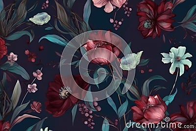 dark wedding peony background burgundy flower bouquet wallpaper decoration vintage nature. Generative AI. Stock Photo