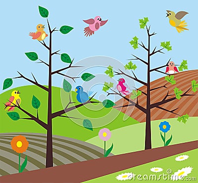 Spring - birds singing Vector Illustration