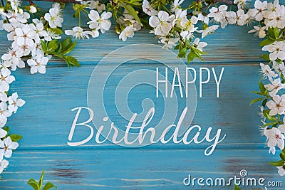 Spring birthday greeting card. Template greeting card for blog, e-mail newsletter. Happy birthday mom, woman, girl Stock Photo