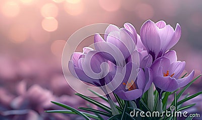 Spring Blossom: Elegant Crocus Vector with Bright Atmosphere and Versatile Layout Stock Photo