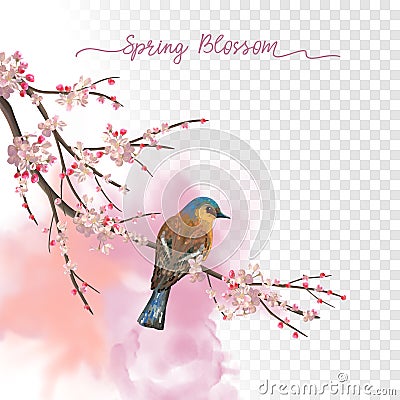 Watercolor Spring Blossom Vector Illustration