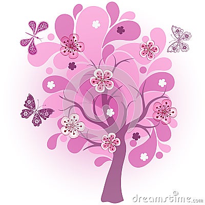 Spring blossoming cherry tree Vector Illustration