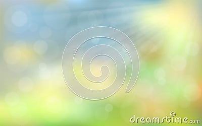 Spring blurred background whith sun rays. Vector Illustration