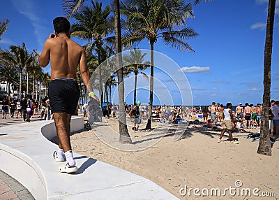 Spring Break Crowd on Fort Lauderdale Beach Editorial Stock Photo