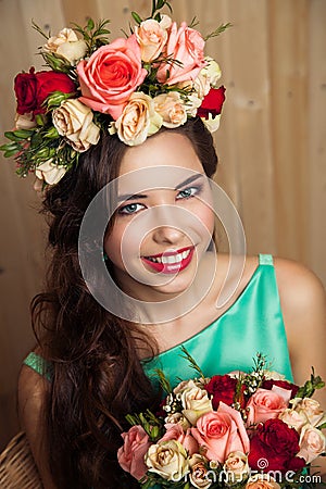 Spring bright bride in mint dress Stock Photo