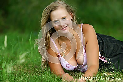 Spring Busty Blonde Girl Stock Photo