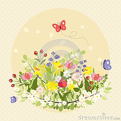 Spring Butterflies Flowers Art Colorful Vintage Stock Photo