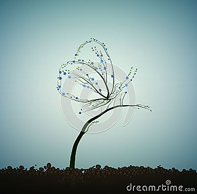 Spring butterfly idea, tree looks like butterfly, spring concept, Vector Illustration