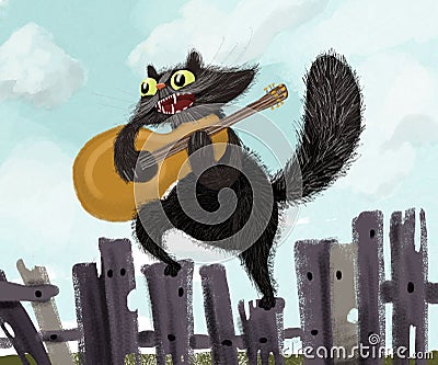 Spring cat plays guitar Stock Photo