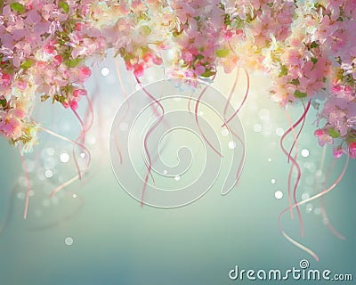 Spring Cherry Blossom Wedding Background Stock Photo