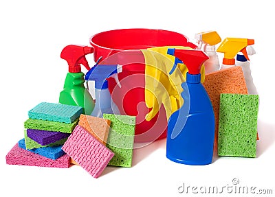 Spring Cleaning Supplies Stock Photo